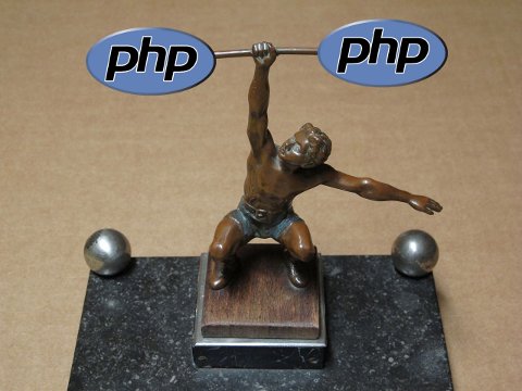 PHP logos combined with Einarmiger Gewichtsheber Statue By Ueb-at (Own work) [CC-BY-SA-3.0 (http://creativecommons.org/licenses/by-sa/3.0)], via Wikimedia Commons