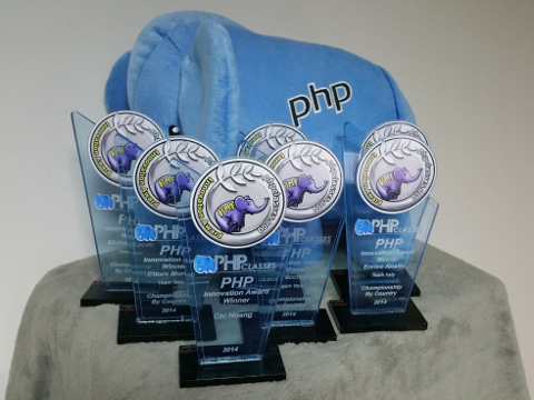 PHP Innovation Award 2014 Trophies and elePHPant prize